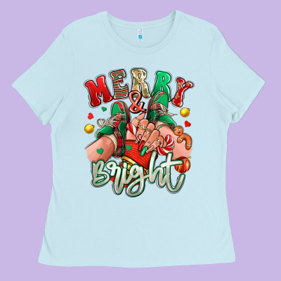 Ladies Tee merry and bright caucasian girl sneakers