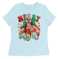 Baby Blue merry and bright caucasian girl sneakers Ladies Tee - RanaPortraitStore