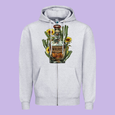 Western Whiskey Bottle Zipper Hoodie Designed By Nancycooperartshop