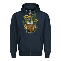 Navy western whiskey bottle Zipper Hoodie - NancyCooperArtShop