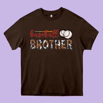 Baseball Brother With Leopard Heavy Core Tee Designed By Texasbilliewilder