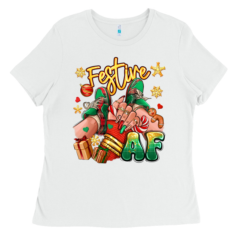 Festive Af Christmas Caucasian Girl Sneakers Ladies Tee by RanaPortraitStore | Teevron