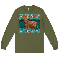 Army Green turquoises gemstones cowhide highland cow Long Sleeve Tee - BarkalooDesign