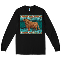 Black turquoises gemstones cowhide highland cow Long Sleeve Tee - BarkalooDesign