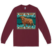 Burgundy turquoises gemstones cowhide highland cow Long Sleeve Tee - BarkalooDesign