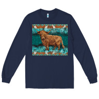 Navy turquoises gemstones cowhide highland cow Long Sleeve Tee - BarkalooDesign