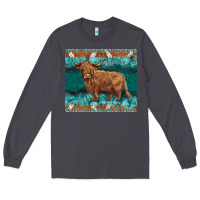 Smoke turquoises gemstones cowhide highland cow Long Sleeve Tee - BarkalooDesign