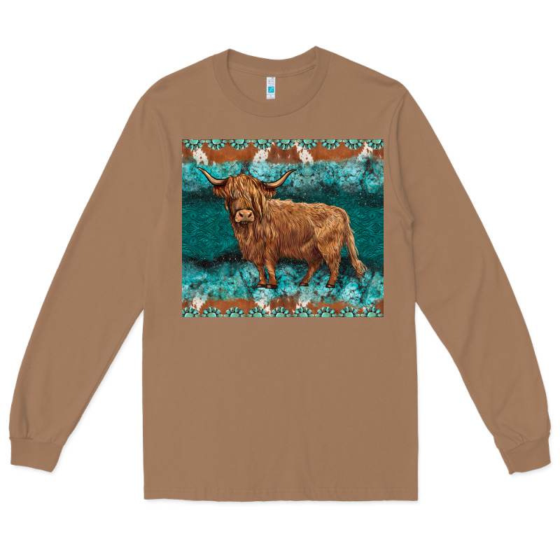 Turquoises Gemstones Cowhide Highland Cow Long Sleeve Tee by BarkalooDesign | Teevron