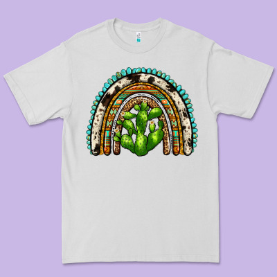 Western Cactus Rainbow Premium Tee Designed By Zillion Design Studio