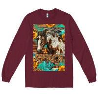 Burgundy Western Ranch Life Mustang Horse Long Sleeve Tee - LillyAllenDesigns