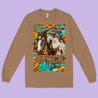 Western Ranch Life Mustang Horse Long Sleeve Tee Designed By Lillyallendesigns