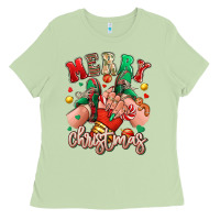 Matcha Merry Christmas Caucasian girl sneakers Ladies Tee - RanaPortraitStore