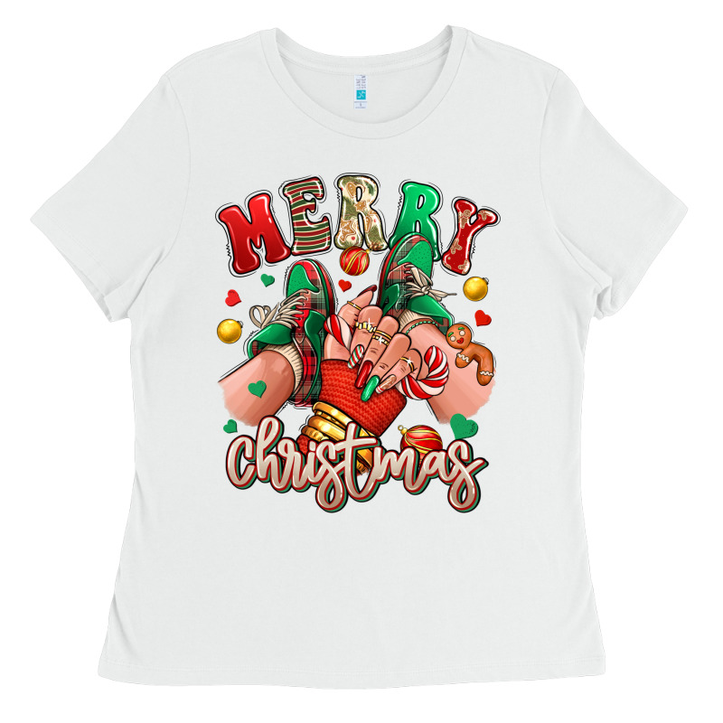 Merry Christmas Caucasian Girl Sneakers Ladies Tee by RanaPortraitStore | Teevron