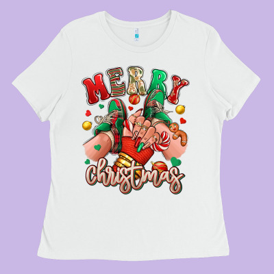Ladies Tee Merry Christmas Caucasian girl sneakers