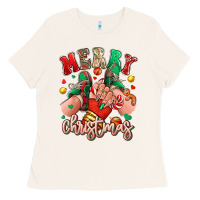 Merry Christmas Caucasian Girl Sneakers Ladies Tee | Teevron