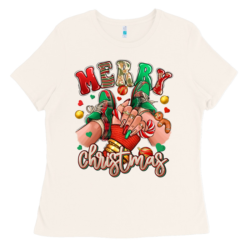 Merry Christmas Caucasian Girl Sneakers Ladies Tee by RanaPortraitStore | Teevron