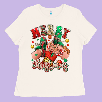 Ladies Tee Merry Christmas Caucasian girl sneakers