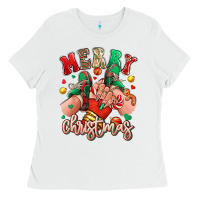 White Merry Christmas Caucasian girl sneakers Ladies Tee - RanaPortraitStore