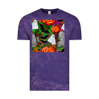 Cloud Purple halloween ghost and headstone seamless pattern Vintage Tee - BundleAndBundleShop