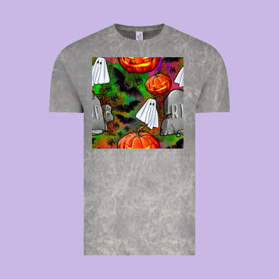 Halloween Ghost And Headstone Seamless Pattern Vintage Tee Designed By Bundleandbundleshop