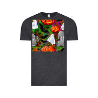 Vintage Black halloween ghost and headstone seamless pattern Vintage Tee - BundleAndBundleShop