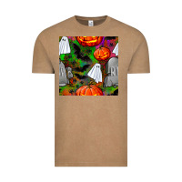Vintage Coffee halloween ghost and headstone seamless pattern Vintage Tee - BundleAndBundleShop