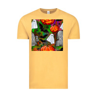 Vintage Mustard halloween ghost and headstone seamless pattern Vintage Tee - BundleAndBundleShop
