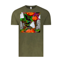 Vintage Olive halloween ghost and headstone seamless pattern Vintage Tee - BundleAndBundleShop