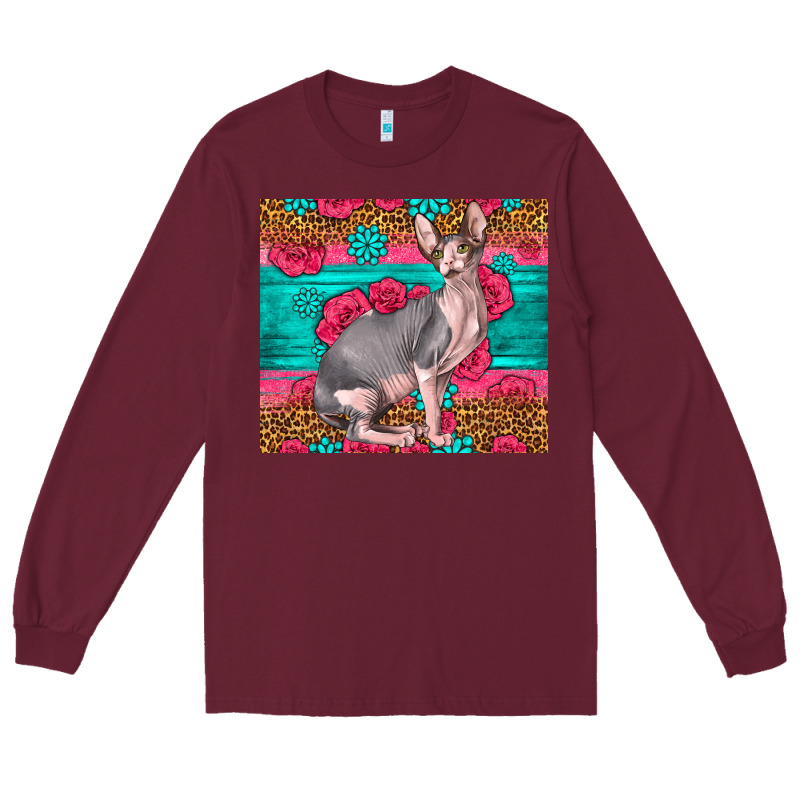 Pink Glitter And Roses Sphynx Cat Long Sleeve Tee by LillyAllenDesigns | Teevron