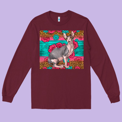 Pink Glitter And Roses Sphynx Cat Long Sleeve Tee Designed By Lillyallendesigns