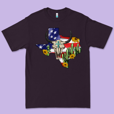 Bull Skull Texas Map American Playng Premium Tee Designed By Barkaloodesign
