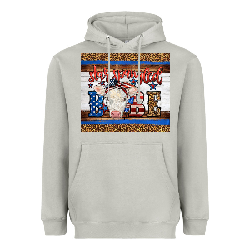 4th Of July Western Star Spangled Baby Cow Heavyweight Hoodie by LillyAllenDesigns | Teevron