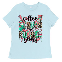 Baby Blue coffee scrubs and rubber gloves Ladies Tee - RanaPortraitStore