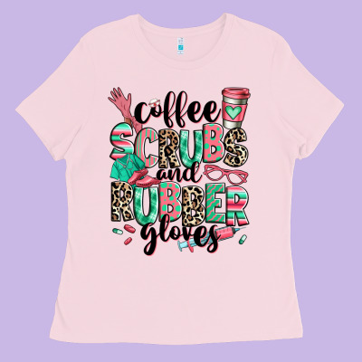 Ladies Tee coffee scrubs and rubber gloves