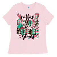 Bubblegum Pink coffee scrubs and rubber gloves Ladies Tee - RanaPortraitStore