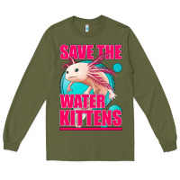 Army Green save the water kittens axolotl Long Sleeve Tee - Jasminsmagicworld