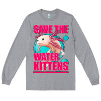 Heather Grey save the water kittens axolotl Long Sleeve Tee - Jasminsmagicworld