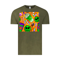 Vintage Olive halloween snacks seamless pattern Vintage Tee - BundleAndBundleShop