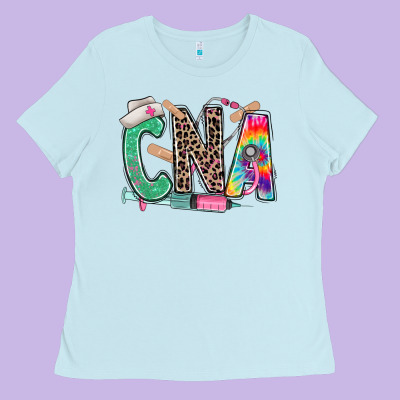Ladies Tee cna nurse tie dye leopard