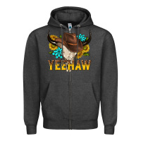 Charcoal Heather yeehaw bull skull Zipper Hoodie - NancyCooperArtShop