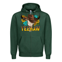 Sports Green yeehaw bull skull Zipper Hoodie - NancyCooperArtShop