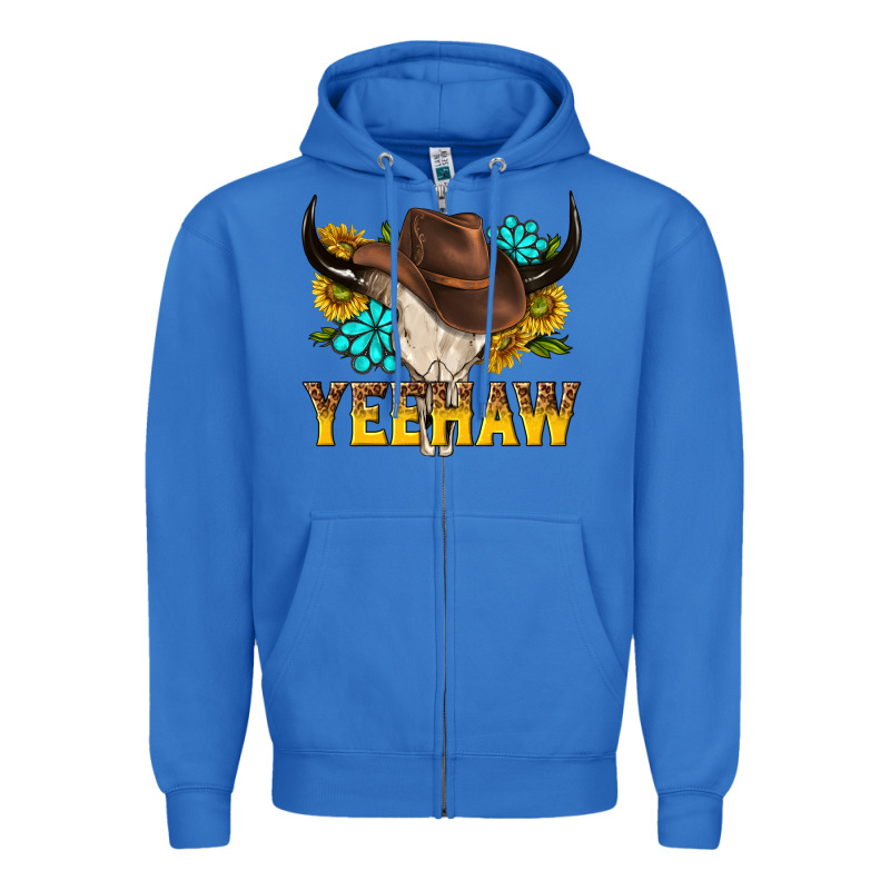 Yeehaw Bull Skull Zipper Hoodie by NancyCooperArtShop | Teevron