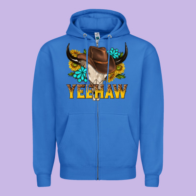 Yeehaw Bull Skull Zipper Hoodie Designed By Nancycooperartshop