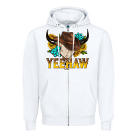 White yeehaw bull skull Zipper Hoodie - NancyCooperArtShop
