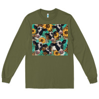 Army Green western leopard sunflower black and white  cow Long Sleeve Tee - BarkalooDesign