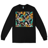 Black western leopard sunflower black and white  cow Long Sleeve Tee - BarkalooDesign