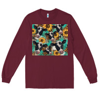 Burgundy western leopard sunflower black and white  cow Long Sleeve Tee - BarkalooDesign