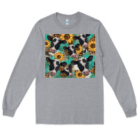 Heather Grey western leopard sunflower black and white  cow Long Sleeve Tee - BarkalooDesign