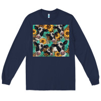 Navy western leopard sunflower black and white  cow Long Sleeve Tee - BarkalooDesign