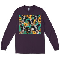 Plum western leopard sunflower black and white  cow Long Sleeve Tee - BarkalooDesign